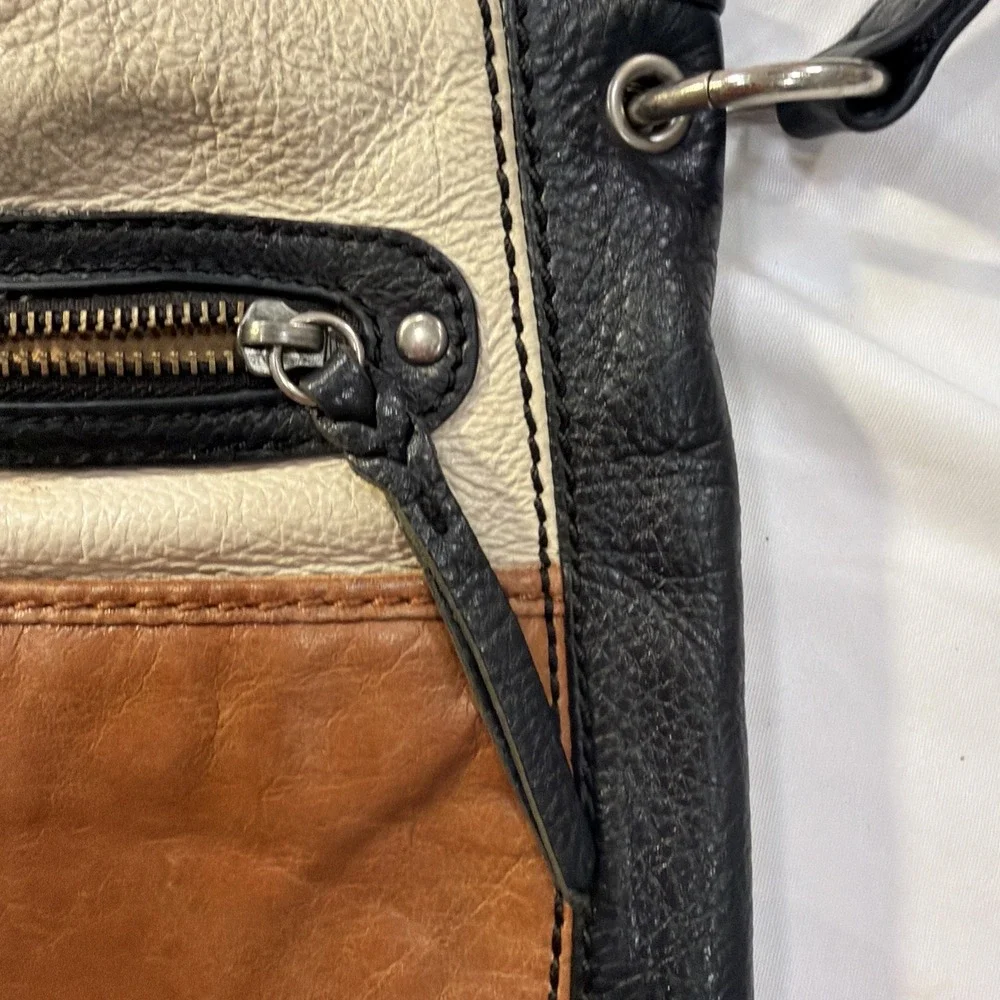 The Sak Leather Colorblock Crossbody Bag Tri-Tone Black Brown Cream Boho...‎